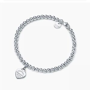NEW Tiffany Silver Heart Tag Bead Bracelet